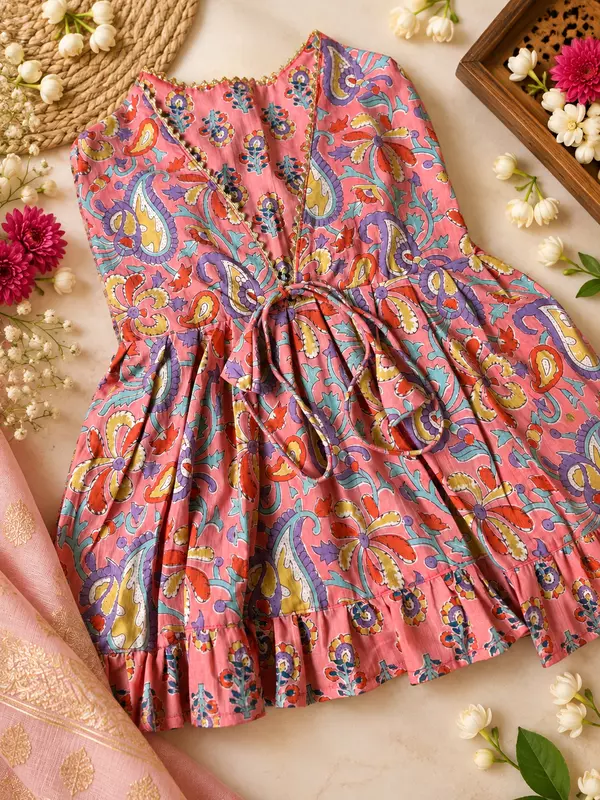 Coral-pink Anarkali frock for Dogs and Cats