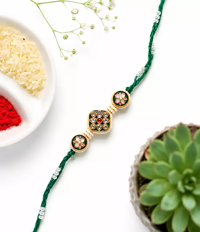Handcrafted Floral Kundan Rakhi for Brother