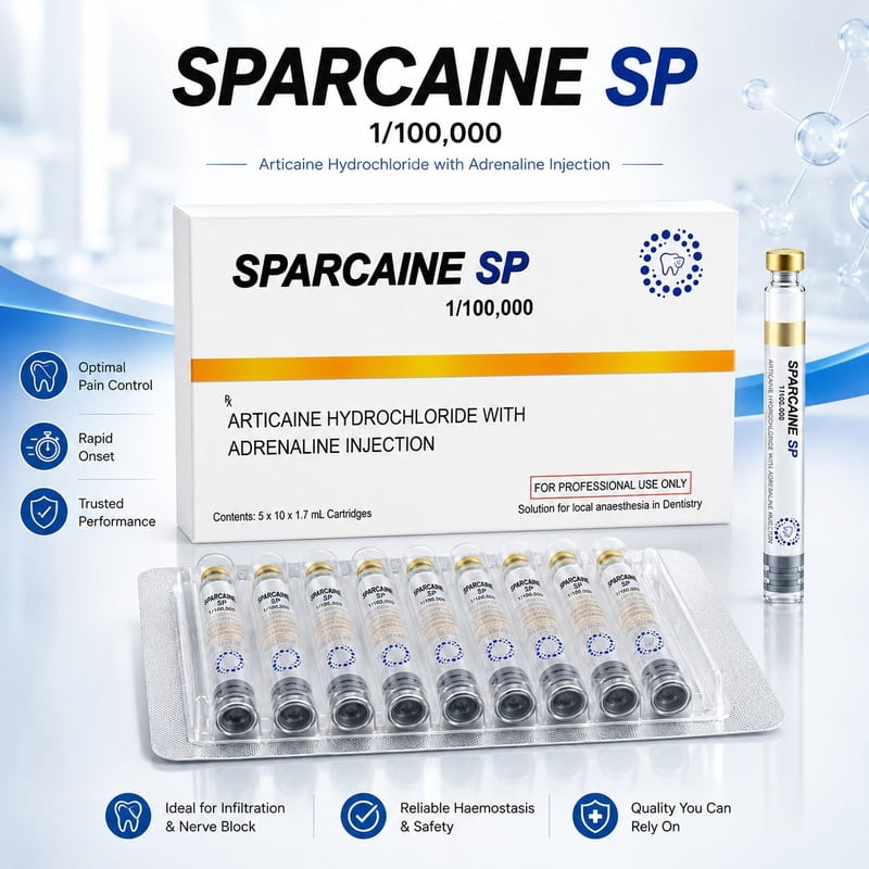 Sparcaine SP Articaine 4% with 1:100000 Adrenaline Injection | Box of 50 Cartridges