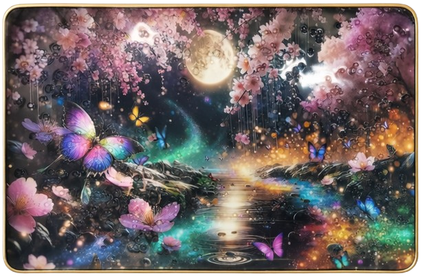 Moonlight Butterfly Floral Wall Art  – Resin Crystal Embedded Fantasy Nature Decor