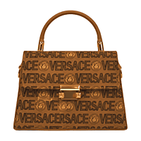 Brown Monogram Top Handle Handbag with Gold Lock
