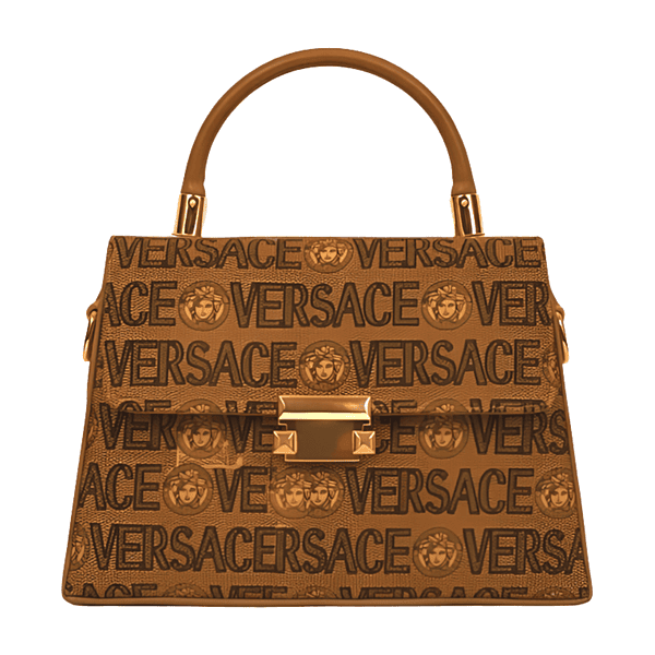 Brown Monogram Top Handle Handbag with Gold Lock