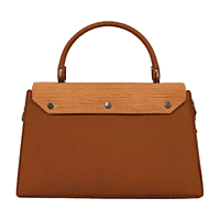 Tan Brown Textured Top Handle Handbag with Logo Accent