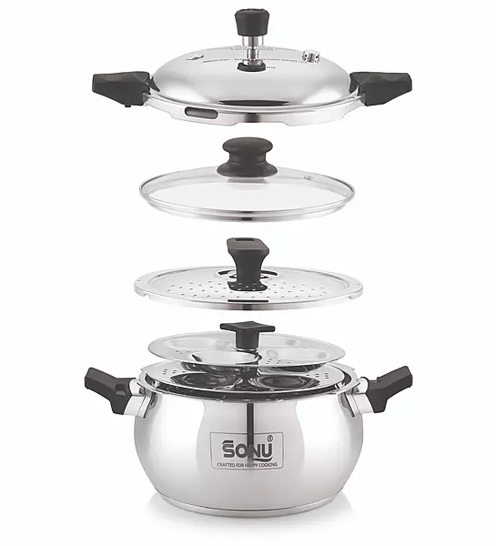 Sonu Chefmate Stainless Steel Multicooker Pressure Cooker (5.4 Litres) - All-in-One Steamer & Idli Maker