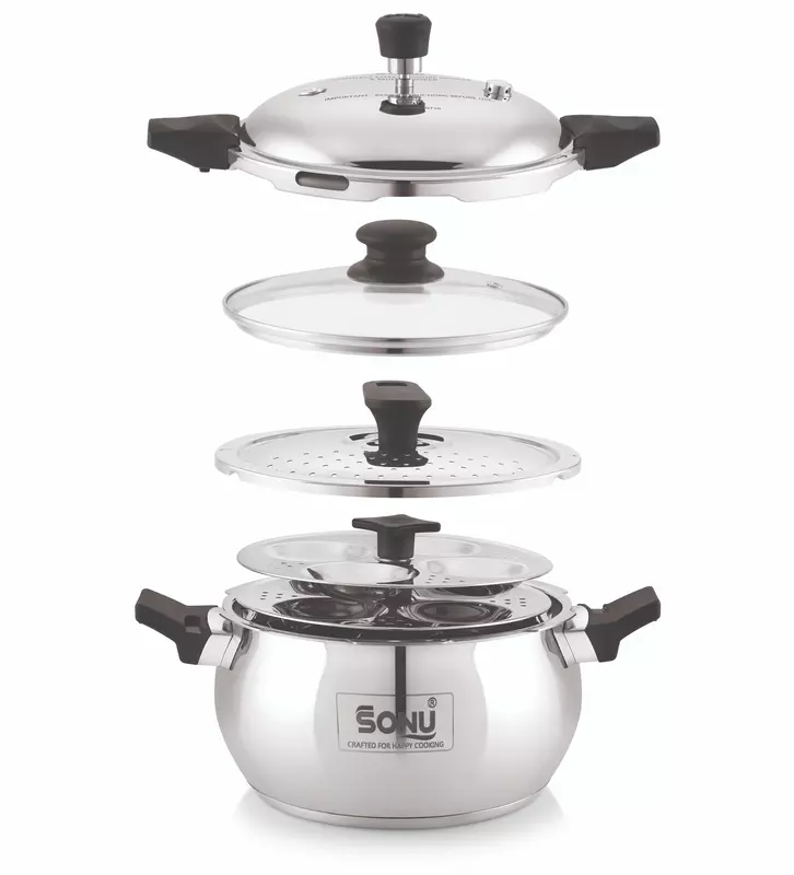 Sonu Chefmate Stainless Steel Multicooker Pressure Cooker (5.4 Litres) - All-in-One Steamer & Idli Maker