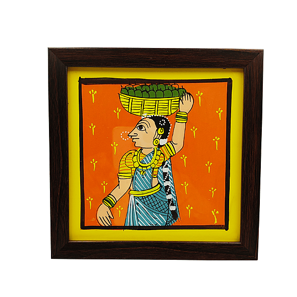 Cherial Village Woman With Vegetable Basket | Framed Telangana Folk Art