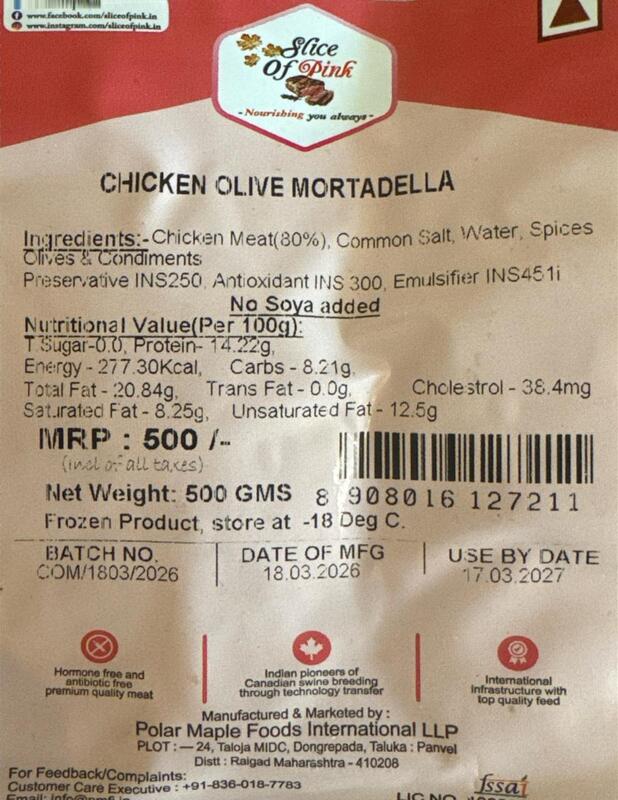Chicken Mortadella With Olive 500 Gms - Slice Of Pink