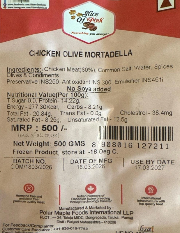 Chicken Mortadella With Olive 500 Gms