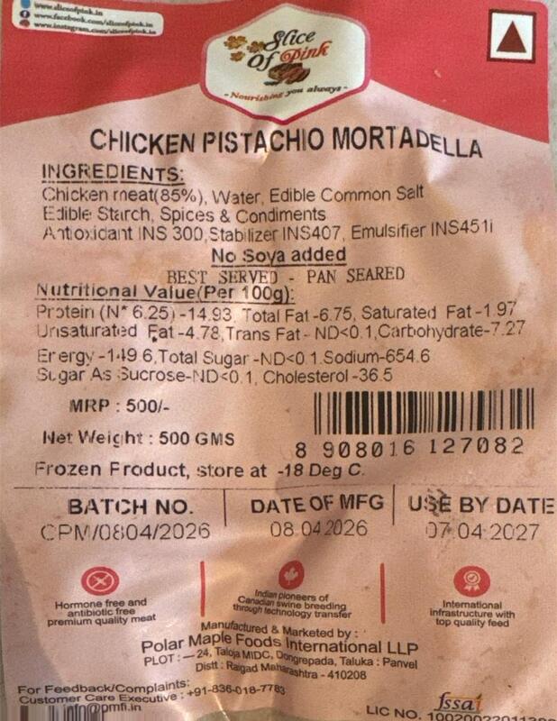 Chicken Mortadella With Pistachio 500 Gms - Slice Of Pink