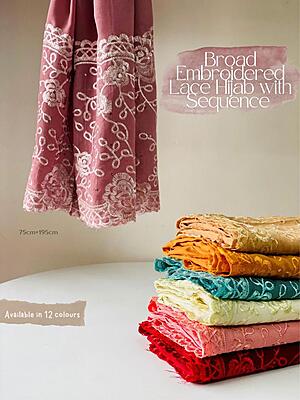 Chiffon Broad Lace Embroidered Hijabs