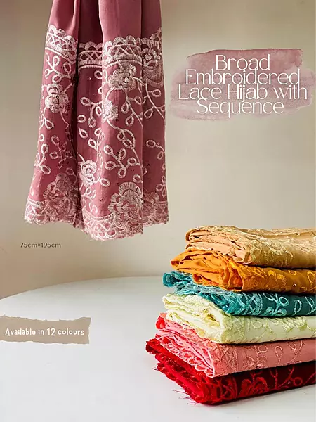 Chiffon Broad Lace Embroidered Hijabs