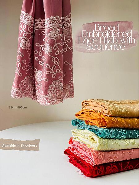 Chiffon Broad Lace Embroidered Hijabs