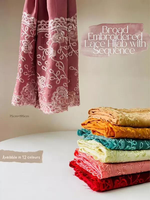 Chiffon Broad Lace Embroidered Hijabs