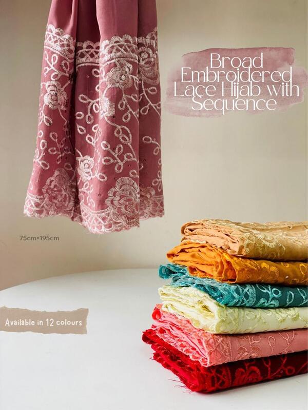 Chiffon Broad Lace Embroidered Hijabs