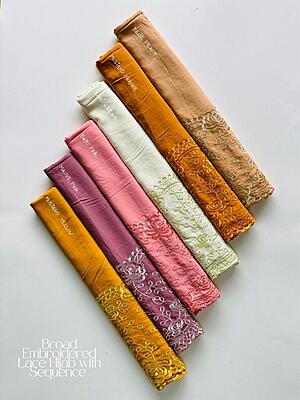 Chiffon Broad Lace Embroidered Hijabs