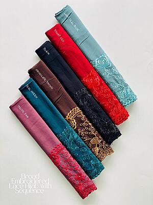 Chiffon Broad Lace Embroidered Hijabs