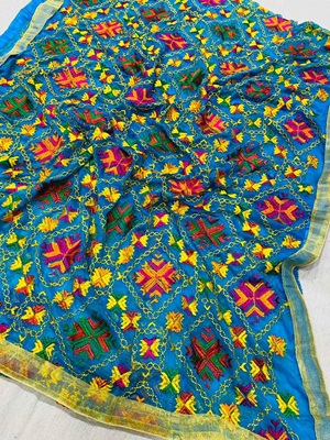 Chiffon Phulkari Dupatta Catalogue 2 - Blue Chiffon Phulkari Dupatta Catalogue 2 - Blue