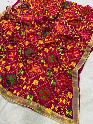 Chiffon Phulkari Dupatta Catalogue 2 - Magenta Chiffon Phulkari Dupatta Catalogue 2 - Magenta