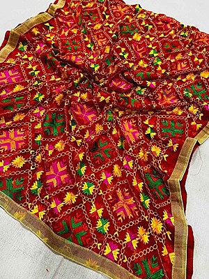 Chiffon Phulkari Dupatta Catalogue 2 - Red Chiffon Phulkari Dupatta Catalogue 2 - Red