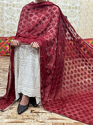 Chiffon Phulkari Dupatta Catalogue 3 - Maroon Chiffon Phulkari Dupatta Catalogue 3 - Maroon