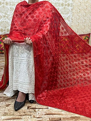Chiffon Phulkari Dupatta Catalogue 3 - Red Chiffon Phulkari Dupatta Catalogue 3 - Red