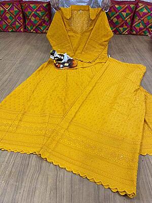 Chikan Anarkali Chikan Mastani-Mustard