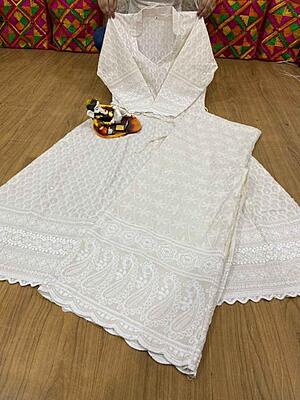 Chikan Anarkali Chikan Mastani-OffWhite