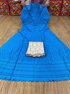 Chikan Anarkali Zari Palazzo-Blue Chikan Anarkali Zari Palazzo-Blue