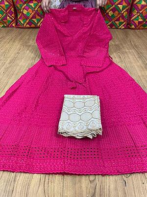 Chikan Anarkali Zari Palazzo-Magenta Chikan Anarkali Zari Palazzo-Magenta