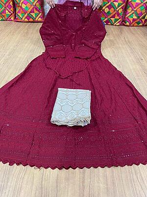 Chikan Anarkali Zari Palazzo-Maroon Chikan Anarkali Zari Palazzo-Maroon