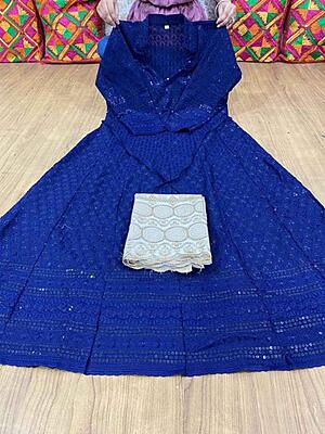 Chikan Anarkali Zari Palazzo-NavyBlue Chikan Anarkali Zari Palazzo-NavyBlue