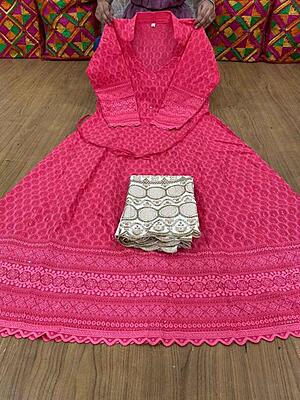 Chikan Anarkali Zari Palazzo-Peach Chikan Anarkali Zari Palazzo-Peach