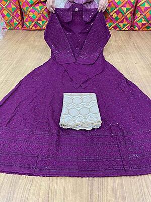 Chikan Anarkali Zari Palazzo-Wine Chikan Anarkali Zari Palazzo-Wine