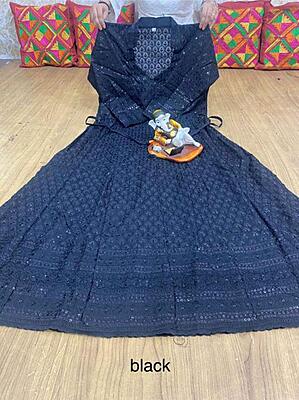 Chikan Embroidered Anarkali-Black Chikan Embroidered Anarkali-Black