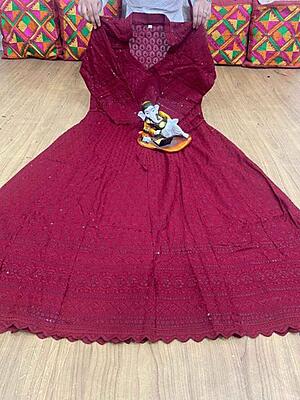 Chikan Embroidered Anarkali-Maroon Chikan Embroidered Anarkali-Maroon