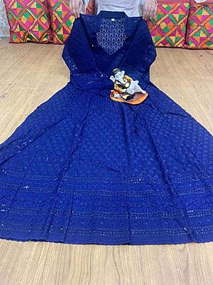 Chikan Embroidered Anarkali-NavyBlue Chikan Embroidered Anarkali-NavyBlue