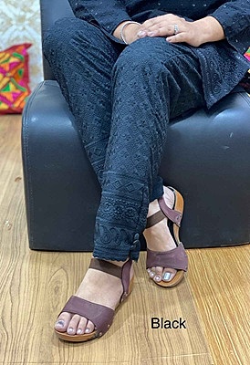 Chikan Embroidered Pant - Black