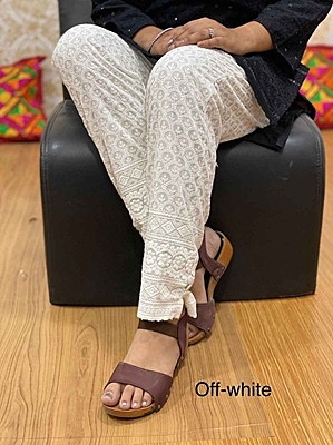 Chikan Embroidered Pant - OffWhite