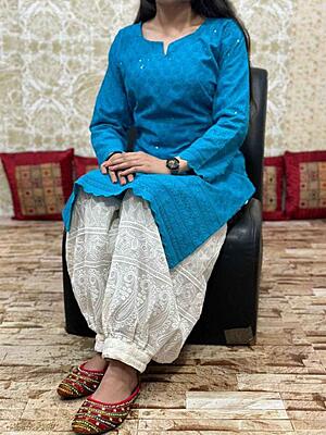 Chikan Kurti Afghani Salwar Set Catalogue 1-Blue Chikan Kurti Afghani Salwar Set Catalogue 1-Blue