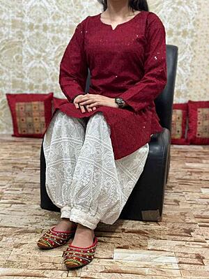 Chikan Kurti Afghani Salwar Set Catalogue 1-Maroon Chikan Kurti Afghani Salwar Set Catalogue 1-Maroon