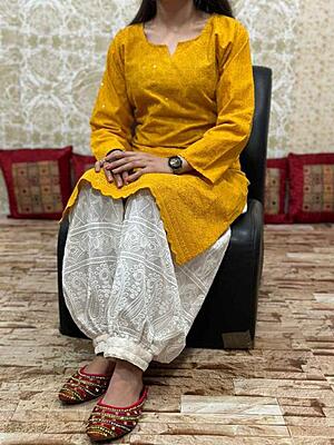 Chikan Kurti Afghani Salwar Set Catalogue 1-Mustard Chikan Kurti Afghani Salwar Set Catalogue 1-Mustard