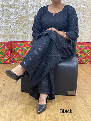 Chikan Kurti Chikan Mastani Set-Black