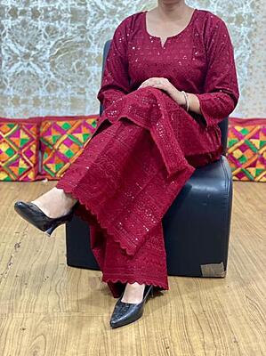 Chikan Kurti Chikan Mastani Set-Maroon