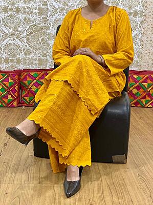 Chikan Kurti Chikan Mastani Set-Mustard