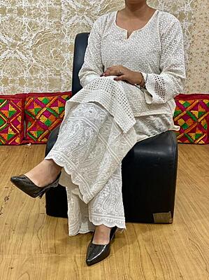 Chikan Kurti Chikan Mastani Set-White
