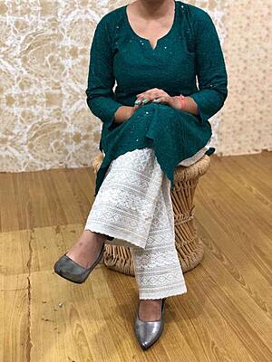 Chikan Kurti Chikan Palazzo Set-Green