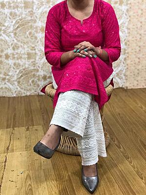 Chikan Kurti Chikan Palazzo Set-Magenta