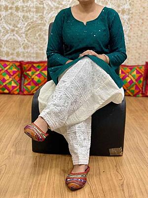 Chikan Kurti Chikan Salwar-BottleGreen