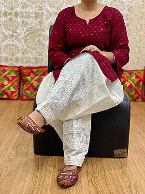 Chikan Kurti Chikan Salwar-Maroon