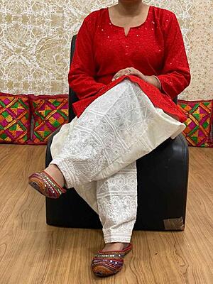 Chikan Kurti Chikan Salwar-Red